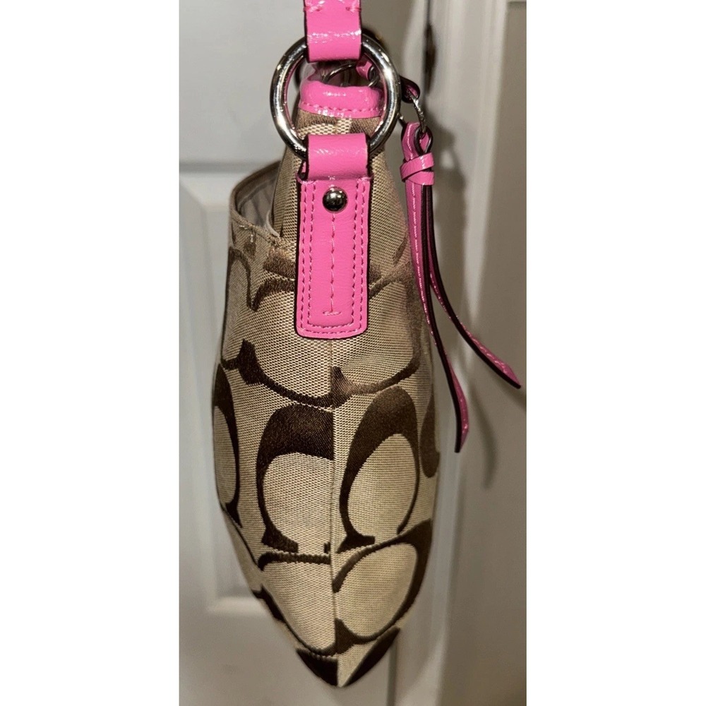 Coach Canvas Pink Crossbody Bag Signature Purse Tote W/ Adjustable Strap - Picture 5 of 12